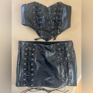 SHEIN ICON lace Up PU Leather Tube Top & Body on Skirt